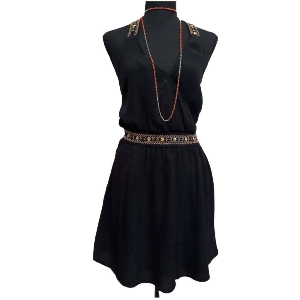 bebe Black Backless Embellished Belt Dress